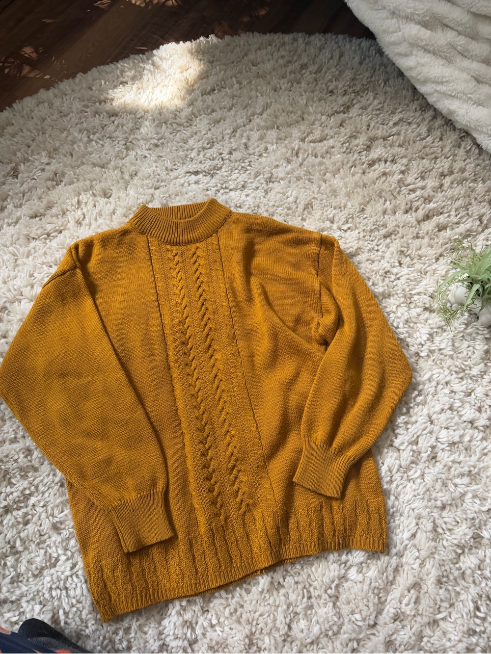 Fay Men's Leslie Fay Sportwear cute fall Mustard Cable Turtleneck Knit Sweater